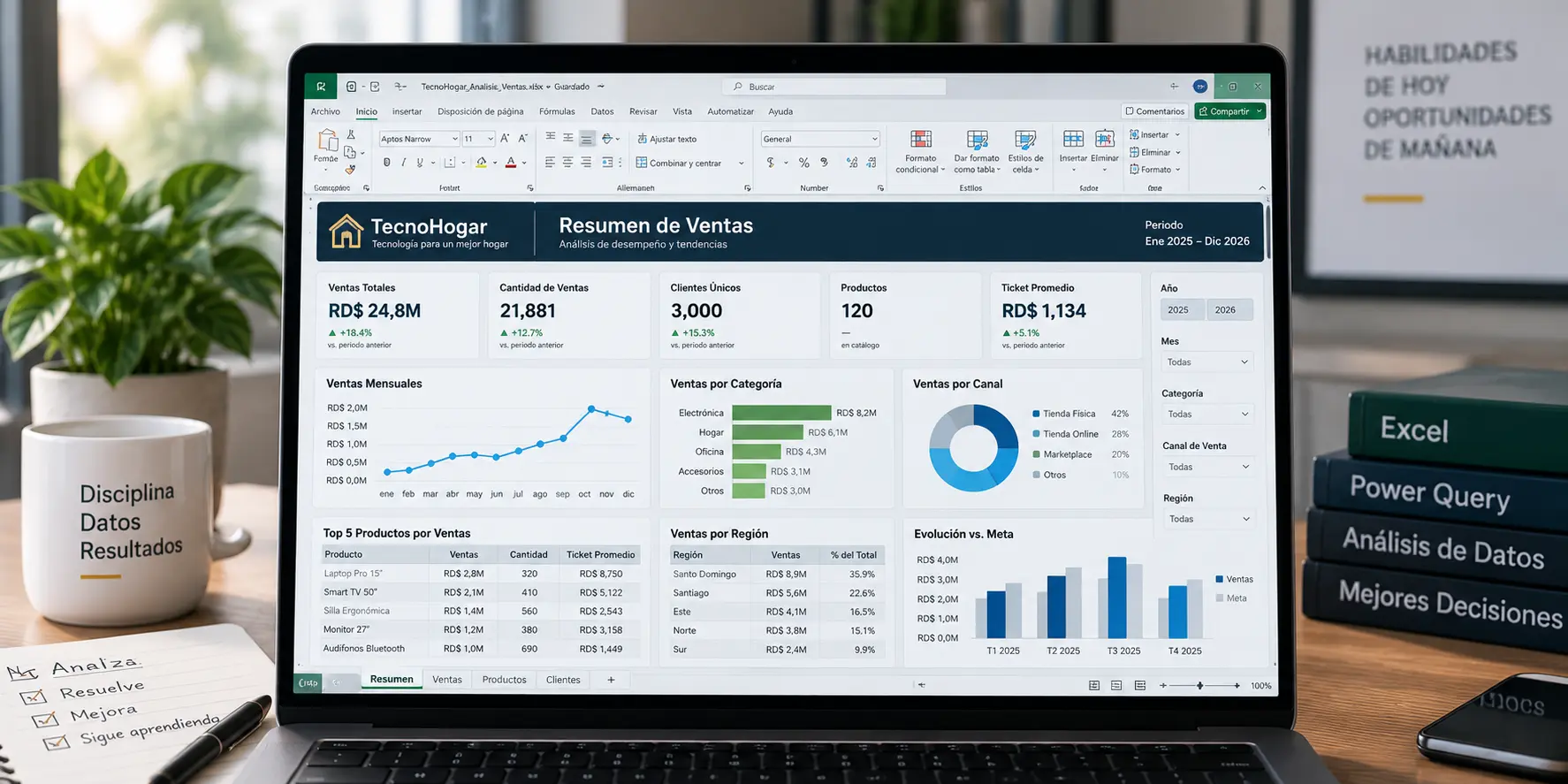 Proyecto final de Excel con dashboard de ventas y KPIs de negocio