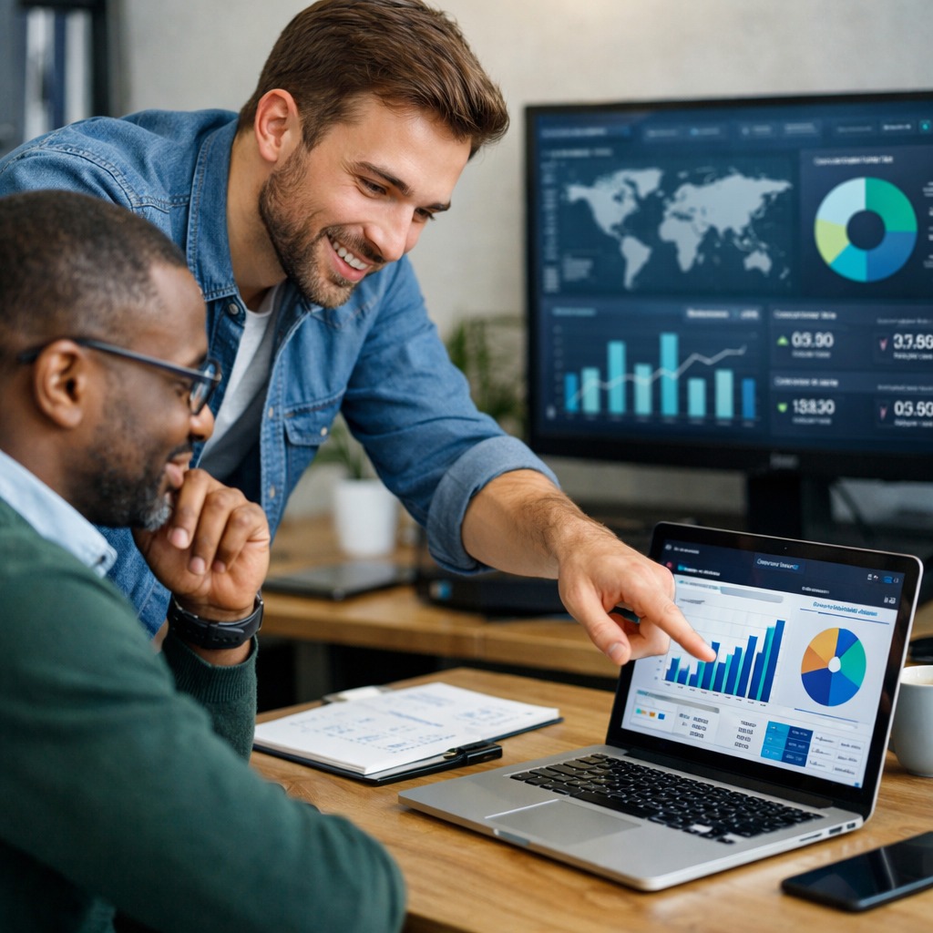 Team collaborating on analytics planning and reporting